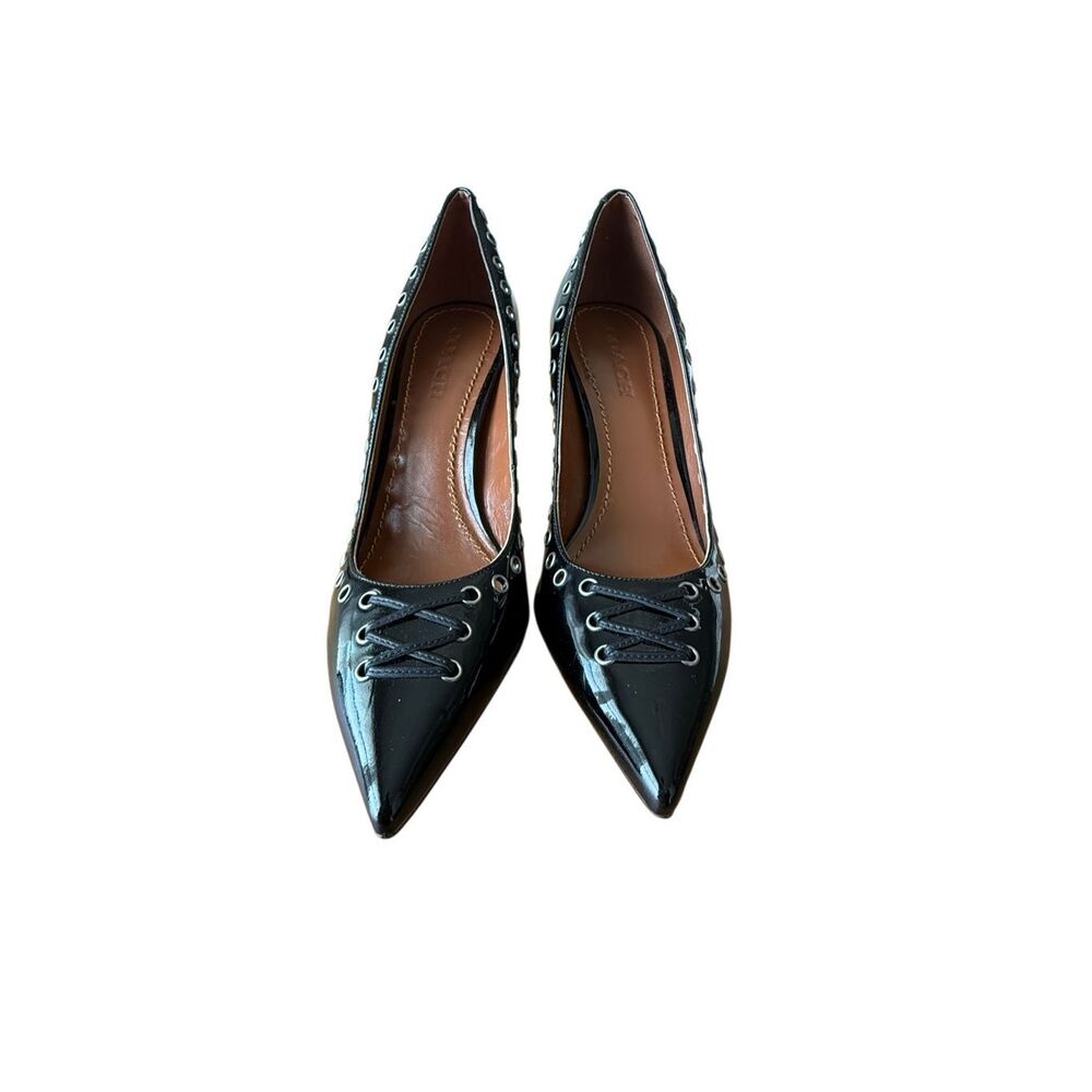 Coach Womens Black Patent Leather Grommet Eyelet Varick Pumps Size 10